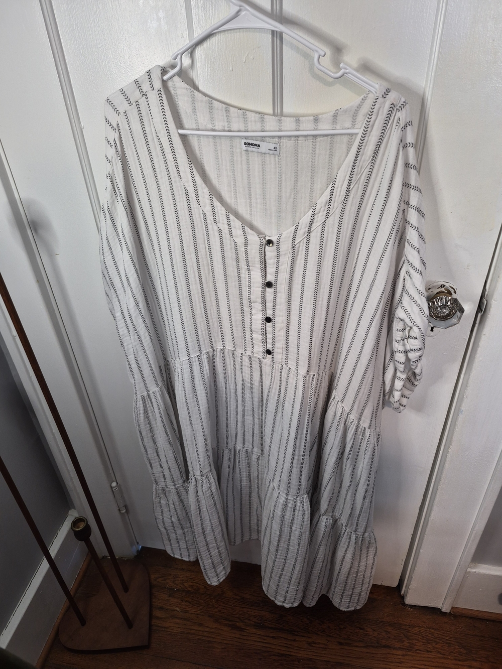 SONOMA White Striped Button-Front Tiered Women's Dress